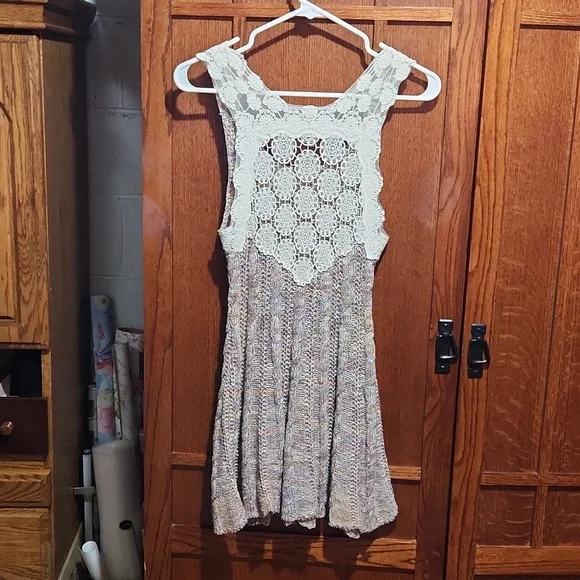 Free People Multicolor Knit Tank Dress with Cream Crochet Back - Picture 5 of 7